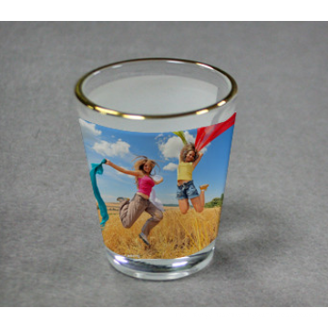 2 Oz Whiskey Shot Glass; (Set of 4) Shot Glasses with golden rim and sublimation printing.